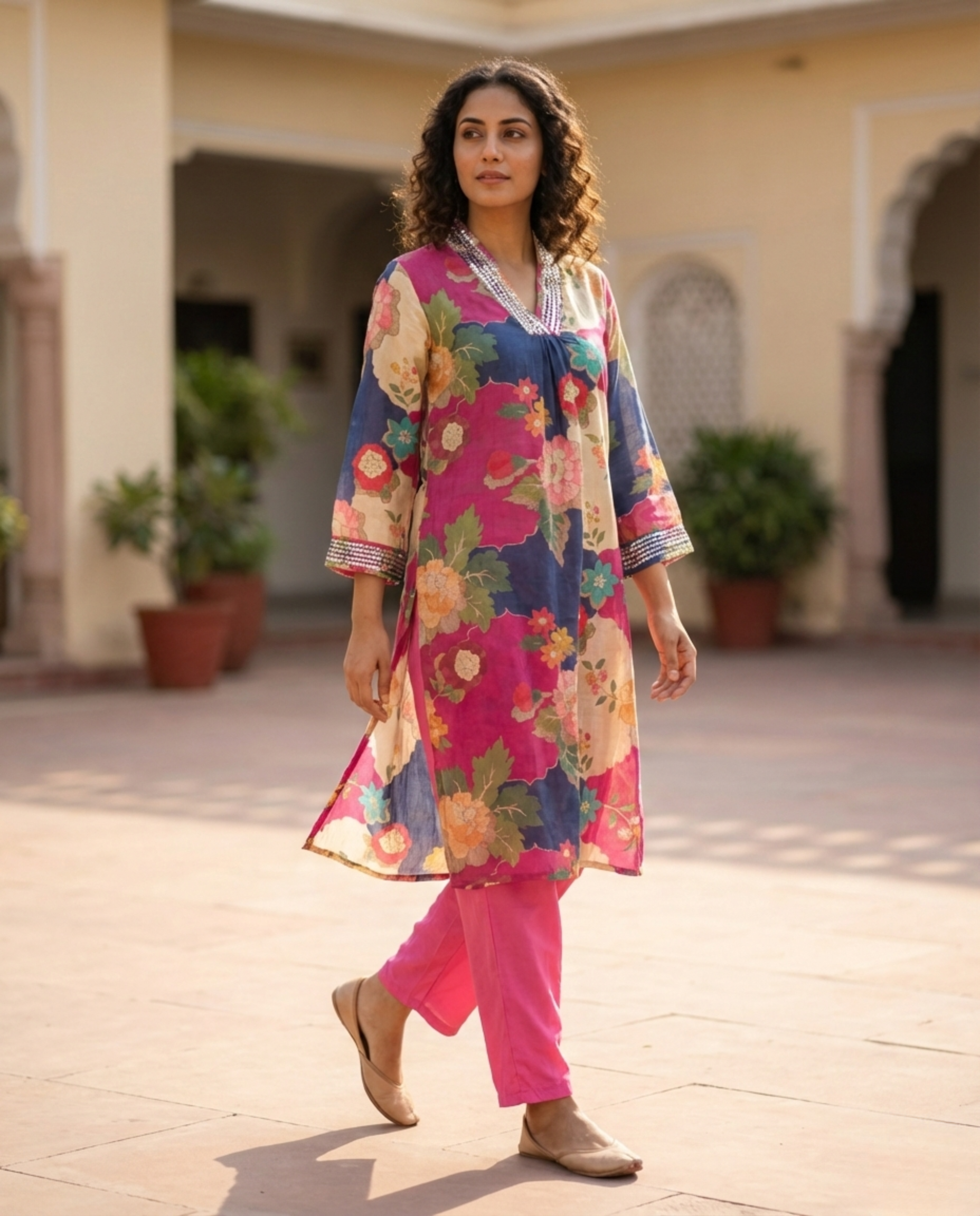 Abstract Multi-color Floral Muslin KP set