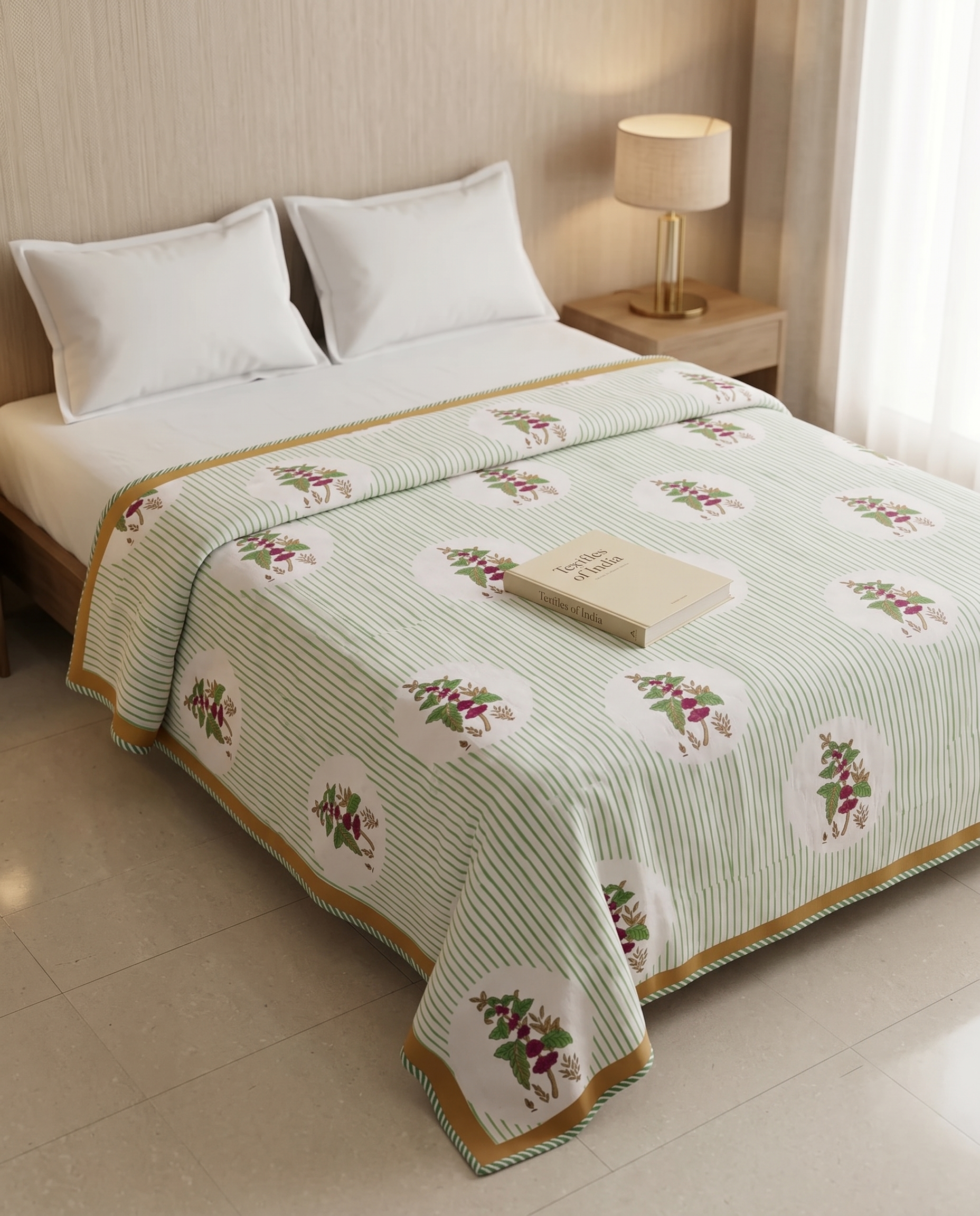 Hand Block Reversible Single Dohar Premium Cotton – Sage Green