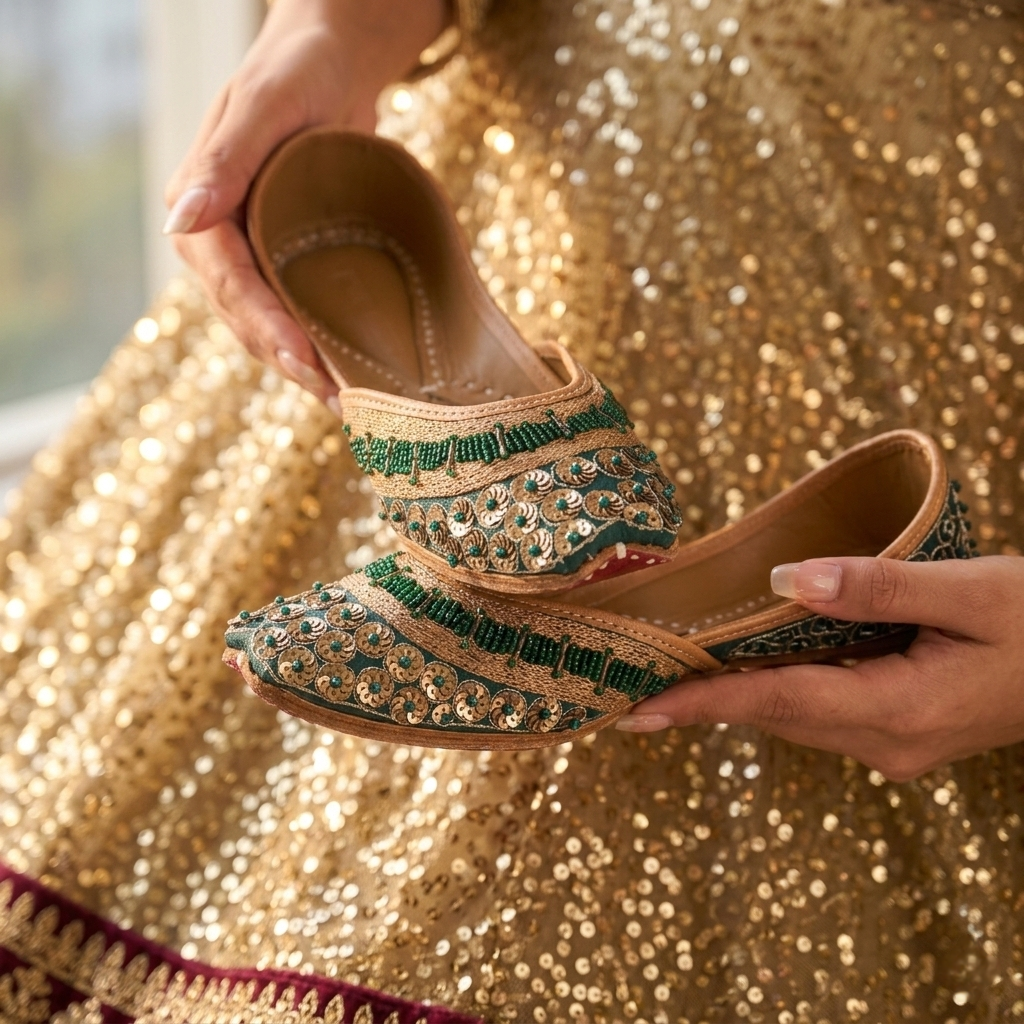 Green Nirala Hara Moti Pure Leather Handcrafted Jutti