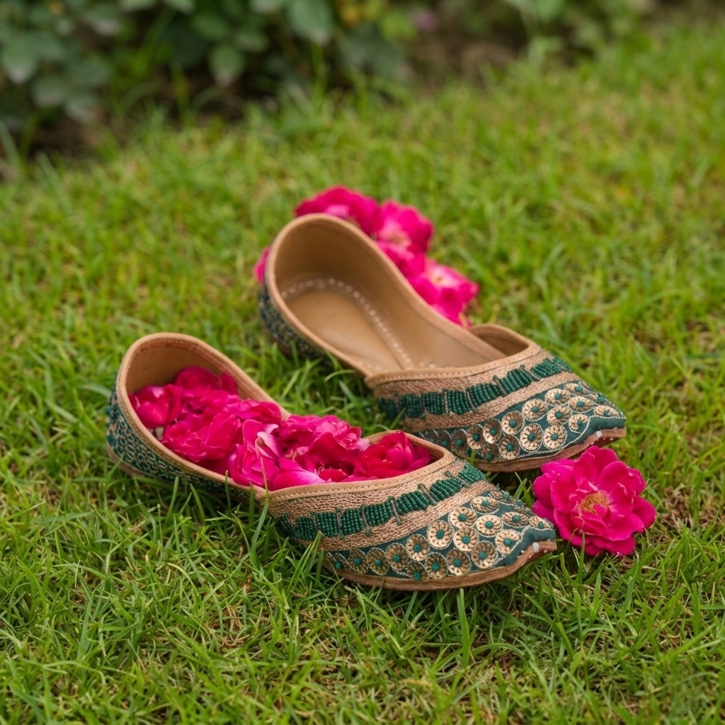 Green Nirala Hara Moti Pure Leather Handcrafted Jutti