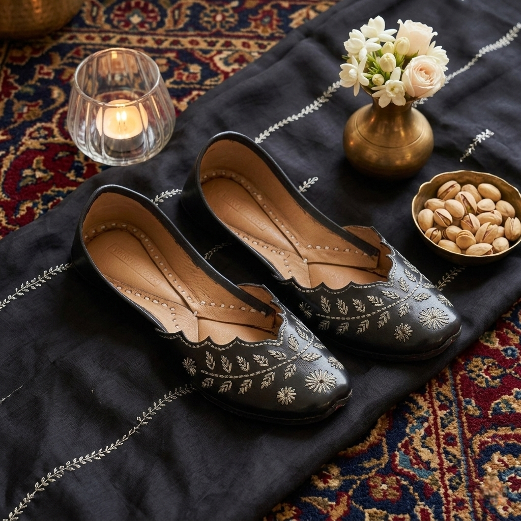 Black Zardozi Pure Leather Handcrafted Jutti