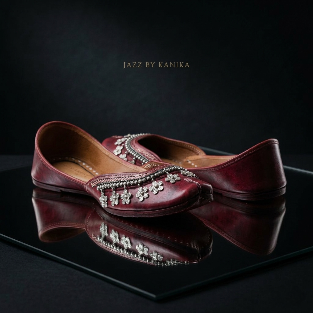 FLOWER BOONDA PURE LEATHER MAROON HANDCRAFTED JUTTI