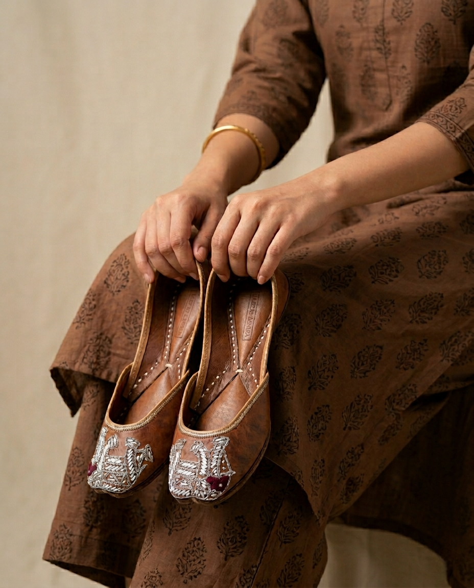 Gajraj Glimmer Pure Leather Handcrafted Jutti