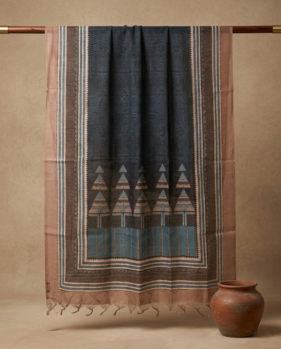 BLACK ETHNIC HANDLOOM SILK COTTON 3 PC SUIT FABRIC