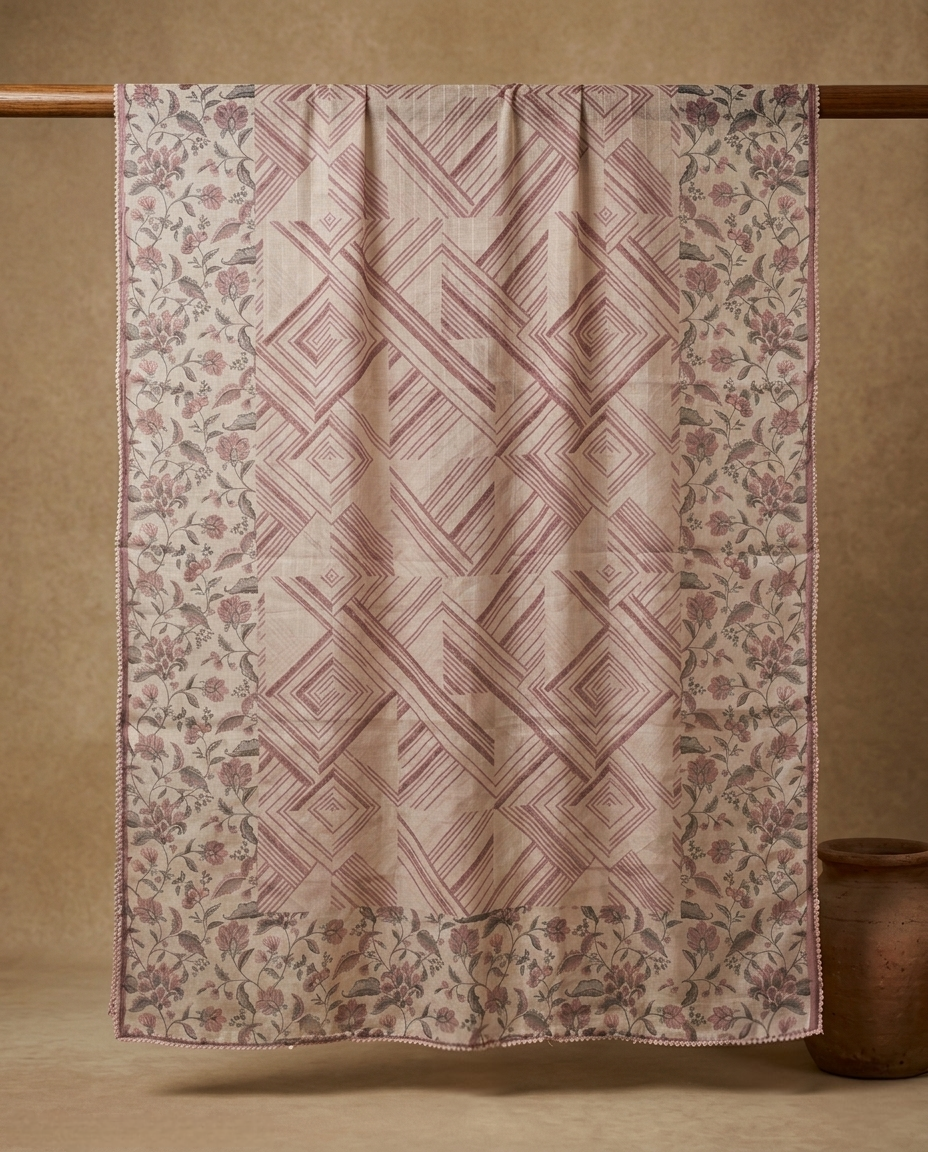 SOFT FLORAL PURE LINEN OFF WHITE / PINK 3 PC SUIT FABRIC