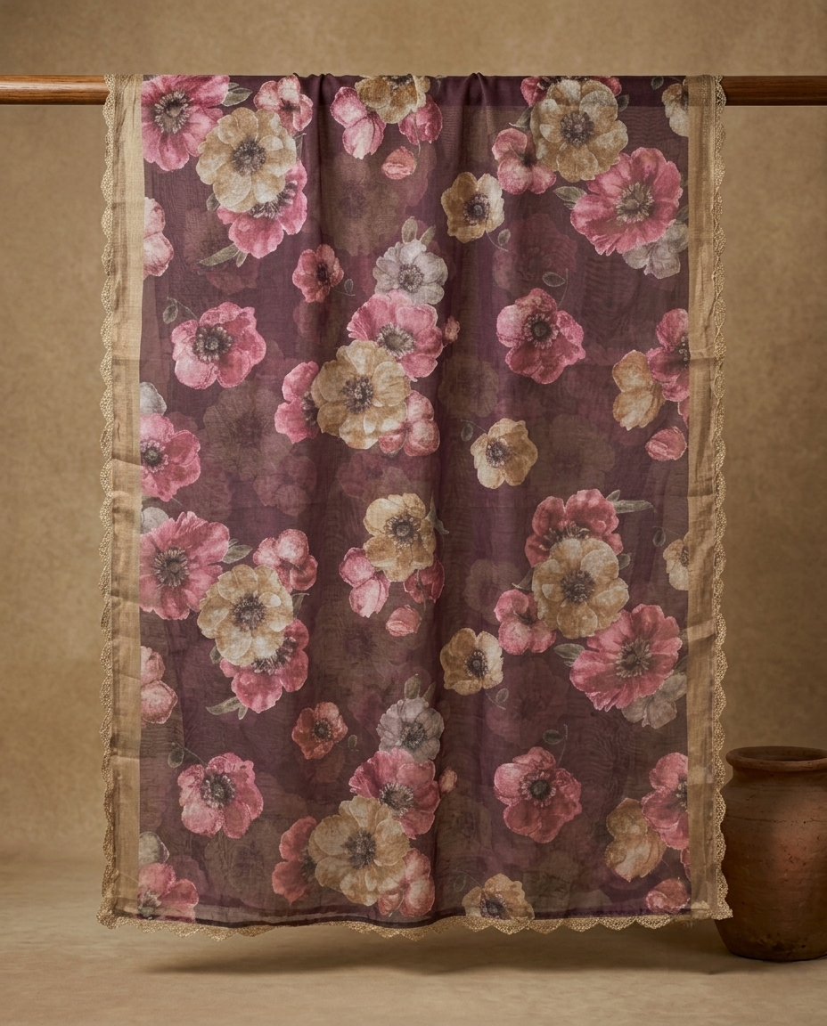 EARTHY BLOOM PURE LINEN BROWN 3 PC SUIT FABRIC