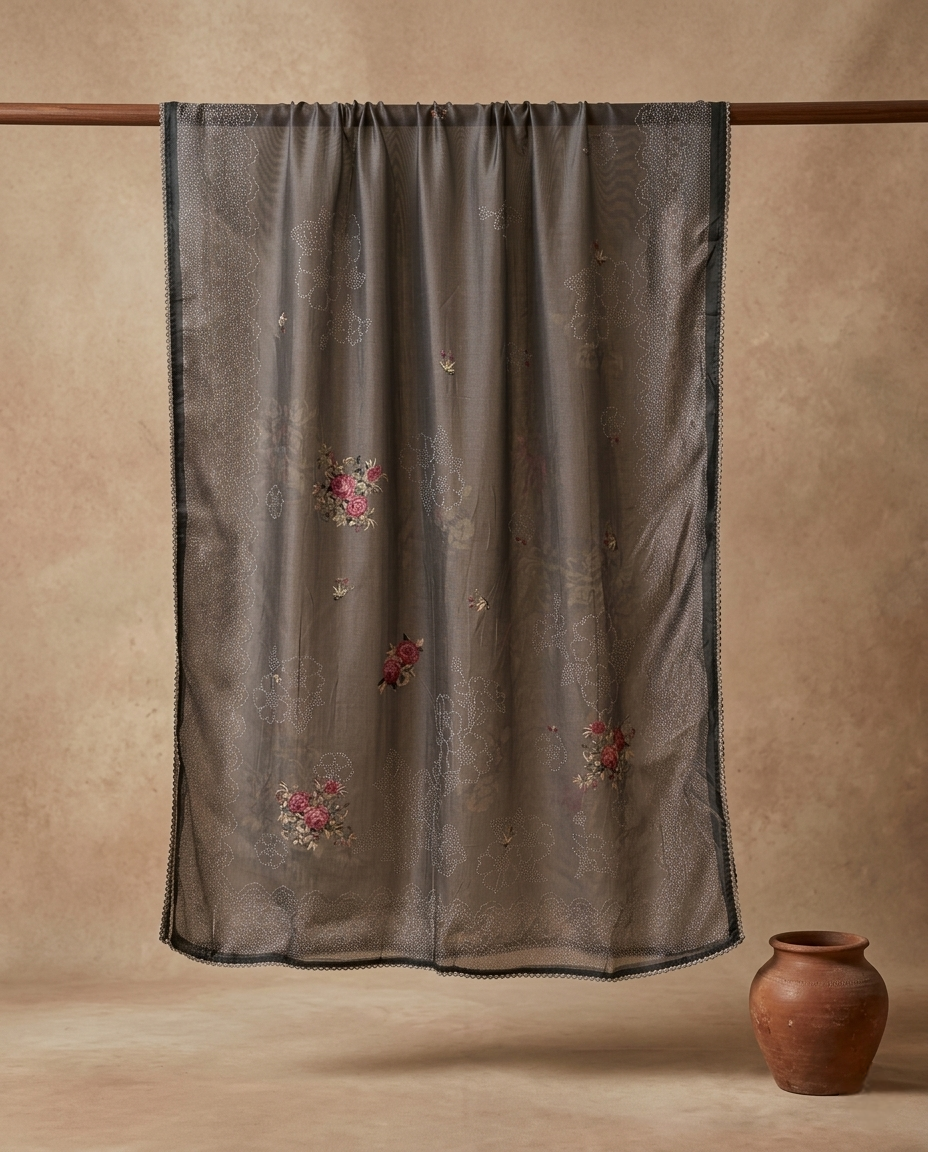 DUSKY GRACE MUL CHANDERI GREY 3 PC SUIT FABRIC