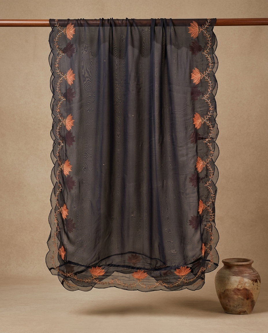 MEHR NOOR MUL CHANDERI BLACK 3 PC SUIT FABRIC
