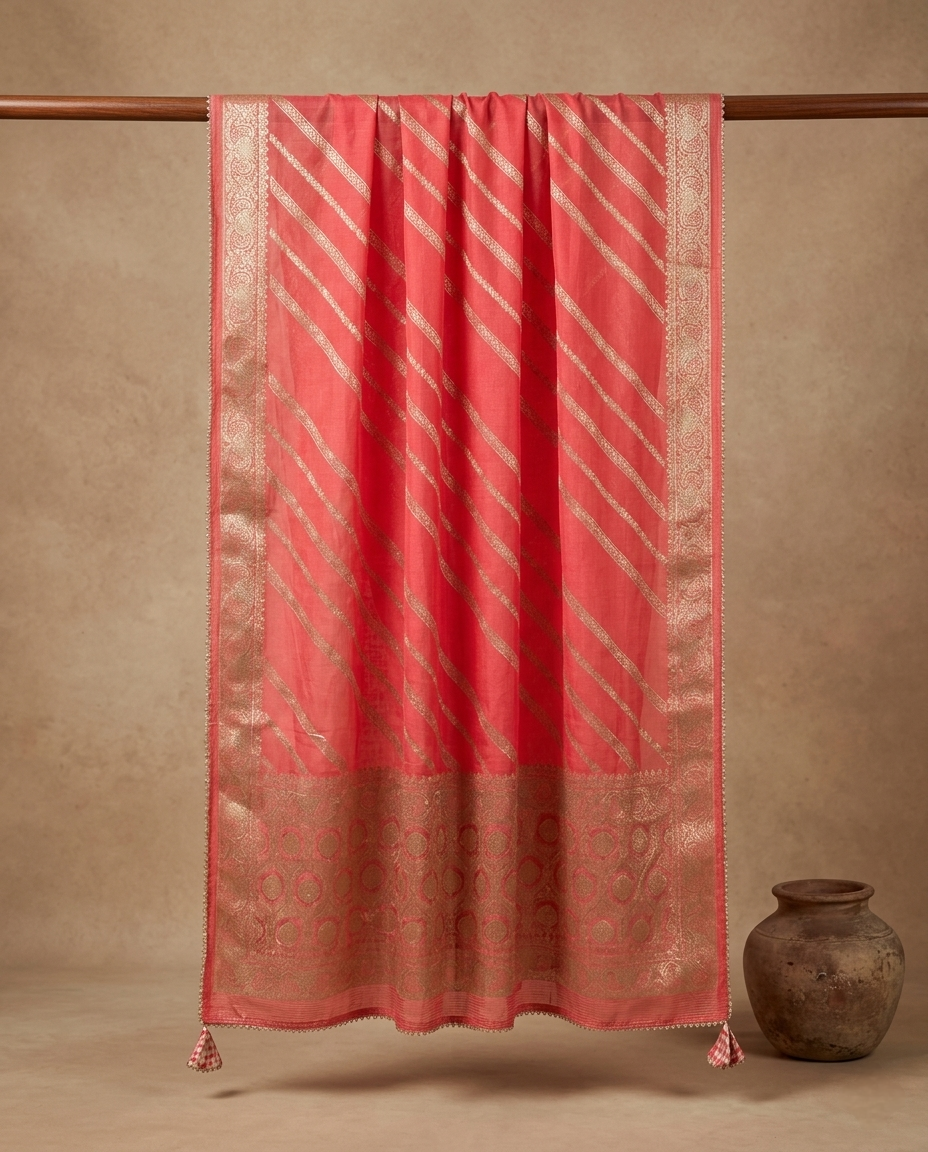 CLASSIC SOFT SILK PINK 3 PC SUIT FABRIC WITH BANARASI DUPPATA