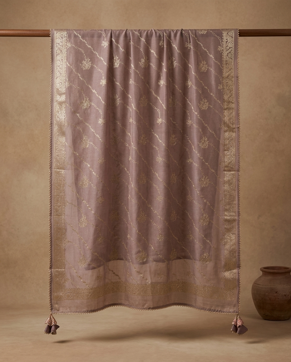COCOA GRACE MUL CHANDERI MAUVE 3 PC SUIT FABRIC