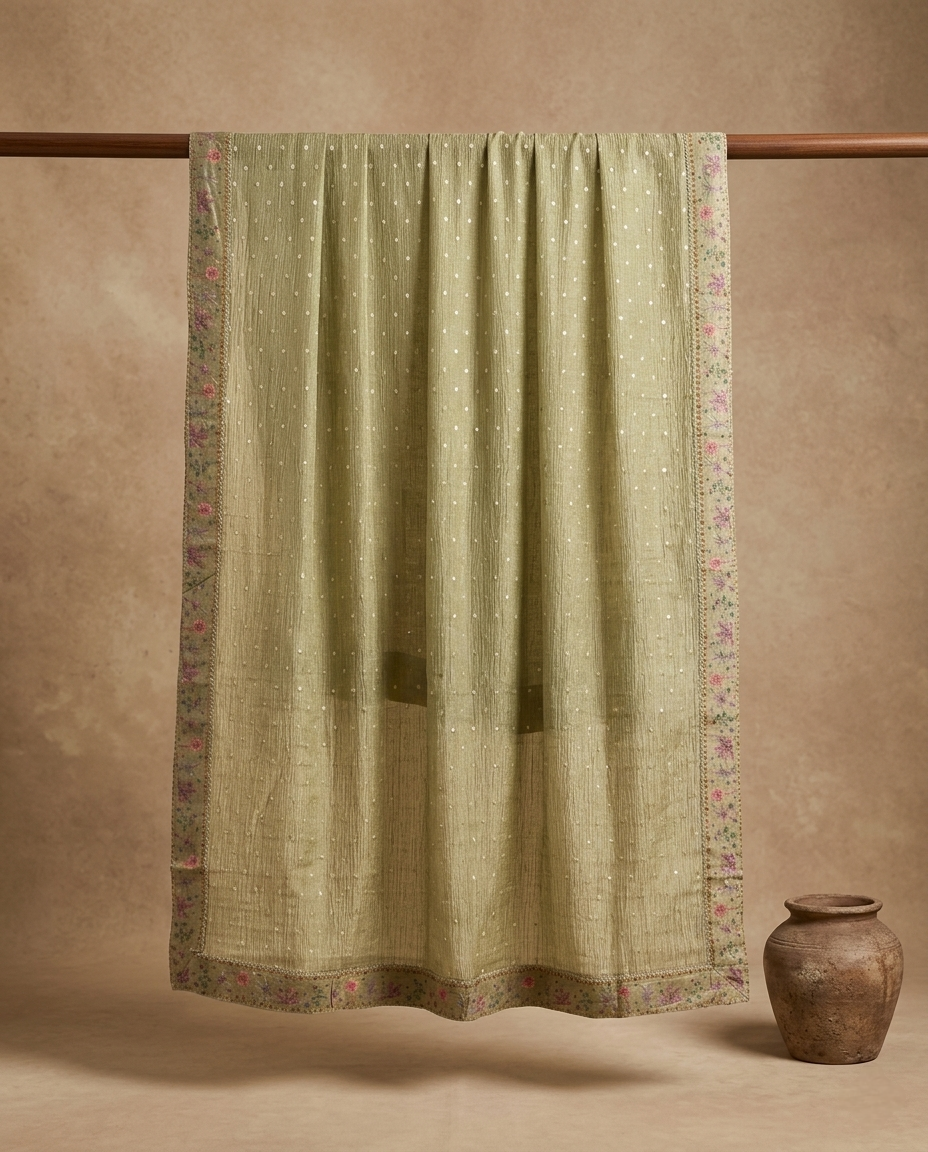 GULZAR HERITAGE MUL CHANDERI GREEN 3 PC SUIT FABRIC