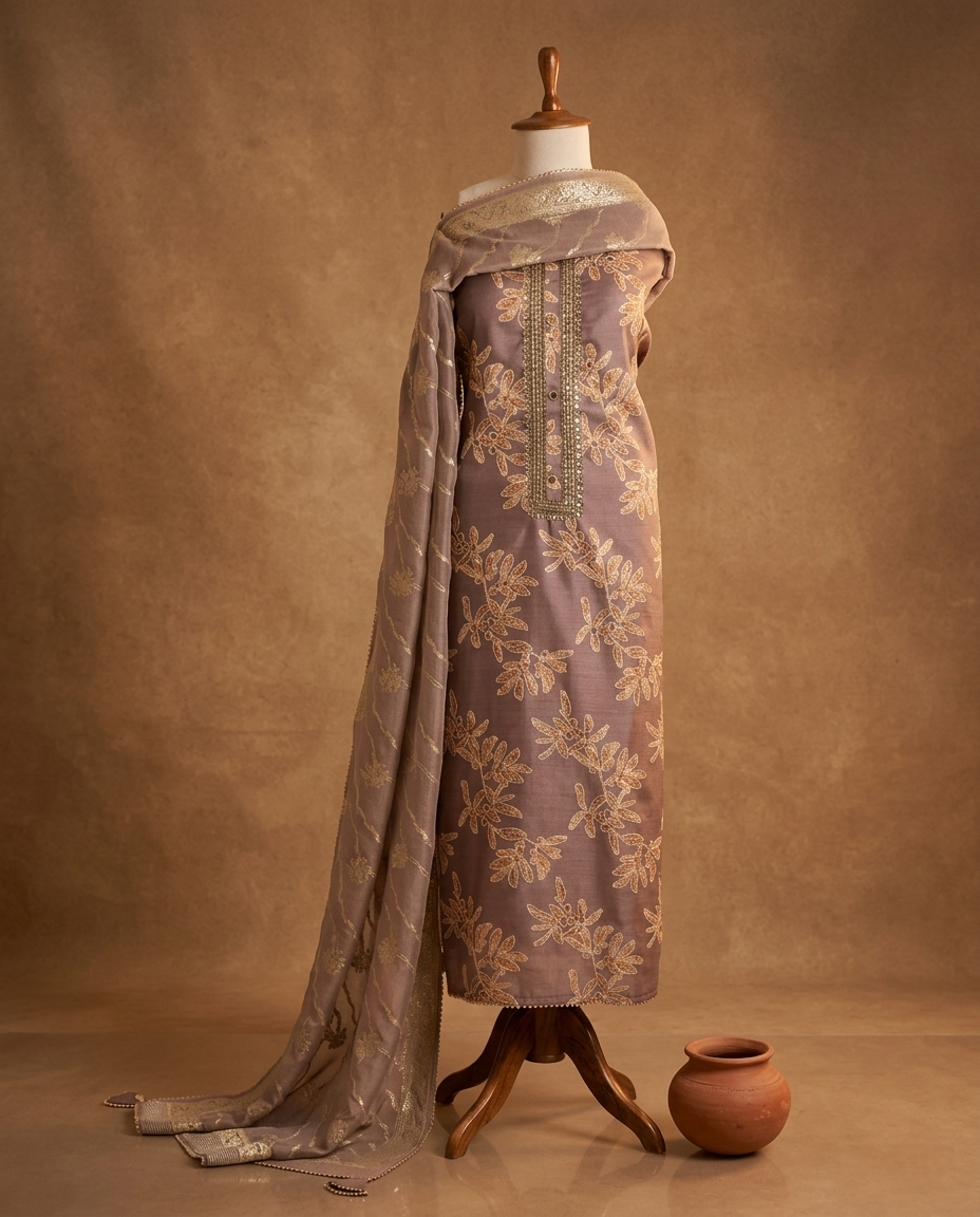 COCOA GRACE MUL CHANDERI MAUVE 3 PC SUIT FABRIC