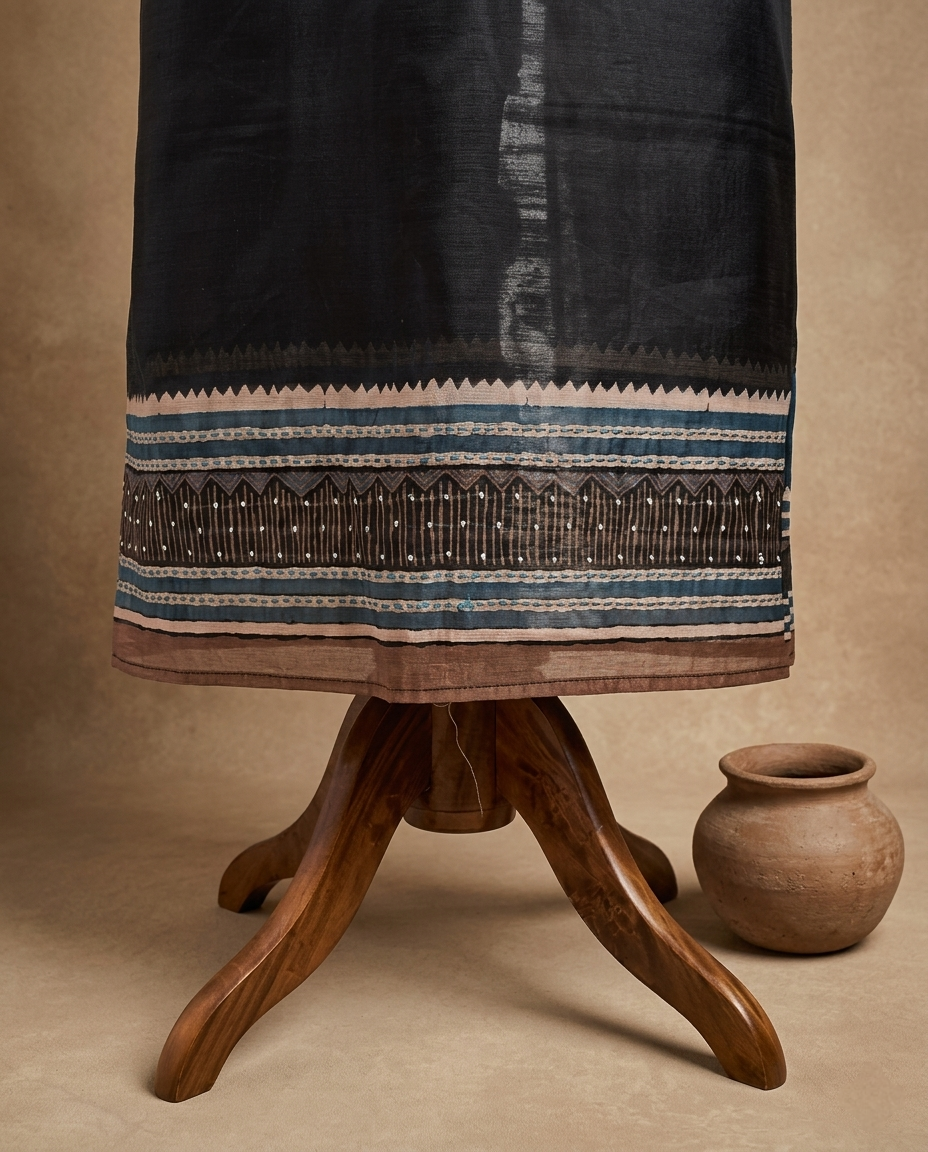 BLACK ETHNIC HANDLOOM SILK COTTON 3 PC SUIT FABRIC