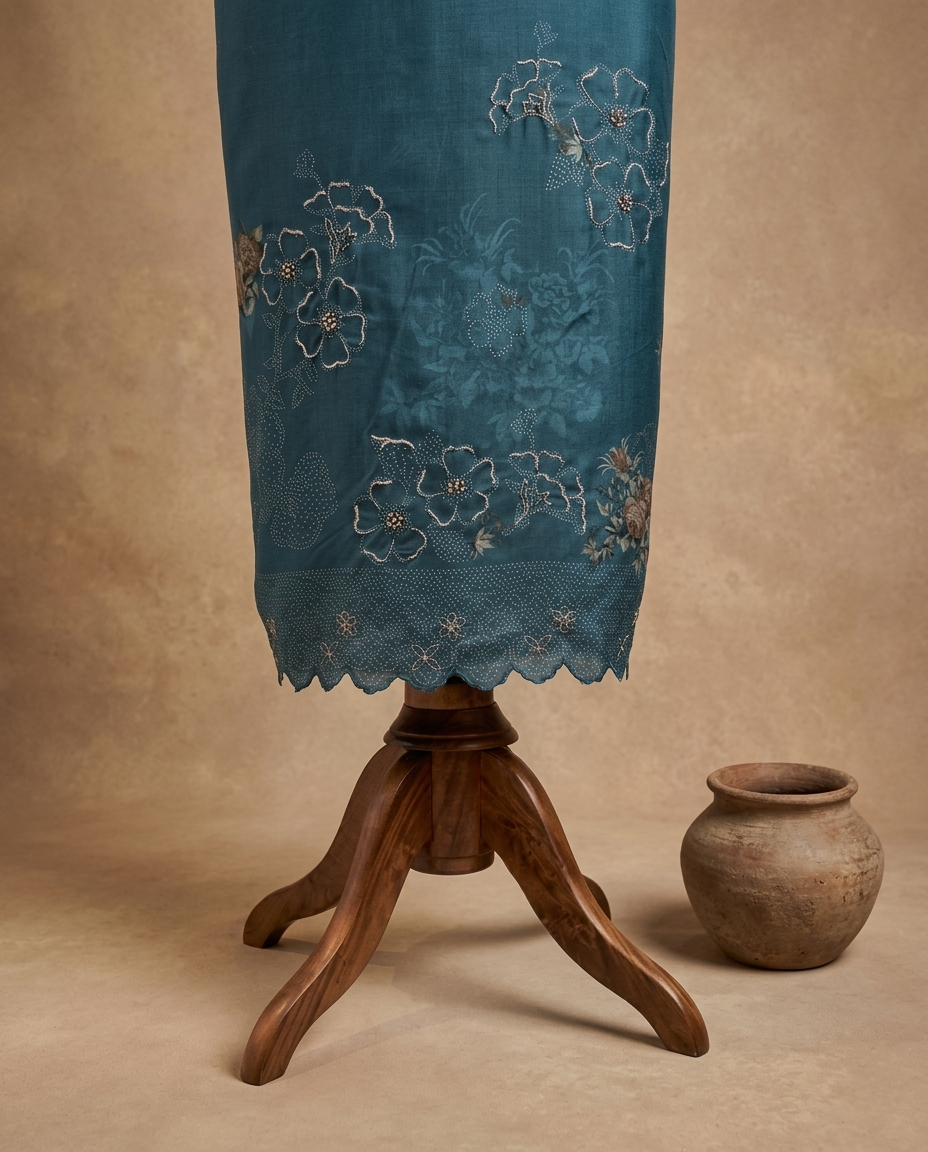 DUSKY GRACE MUL CHANDERI DUSTY BLUE  3 PC SUIT FABRIC