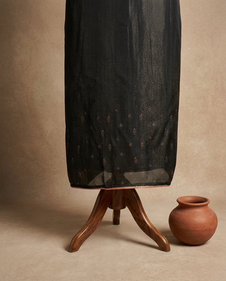 MEHR NOOR MUL CHANDERI BLACK 3 PC SUIT FABRIC