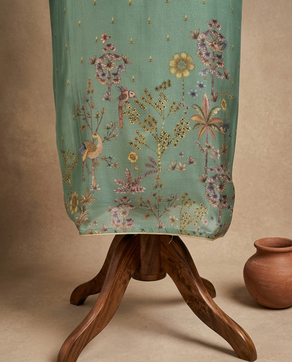 GULZAR HERITAGE MUL CHANDERI TUQOUISE GREEN 3 PC SUIT FABRIC