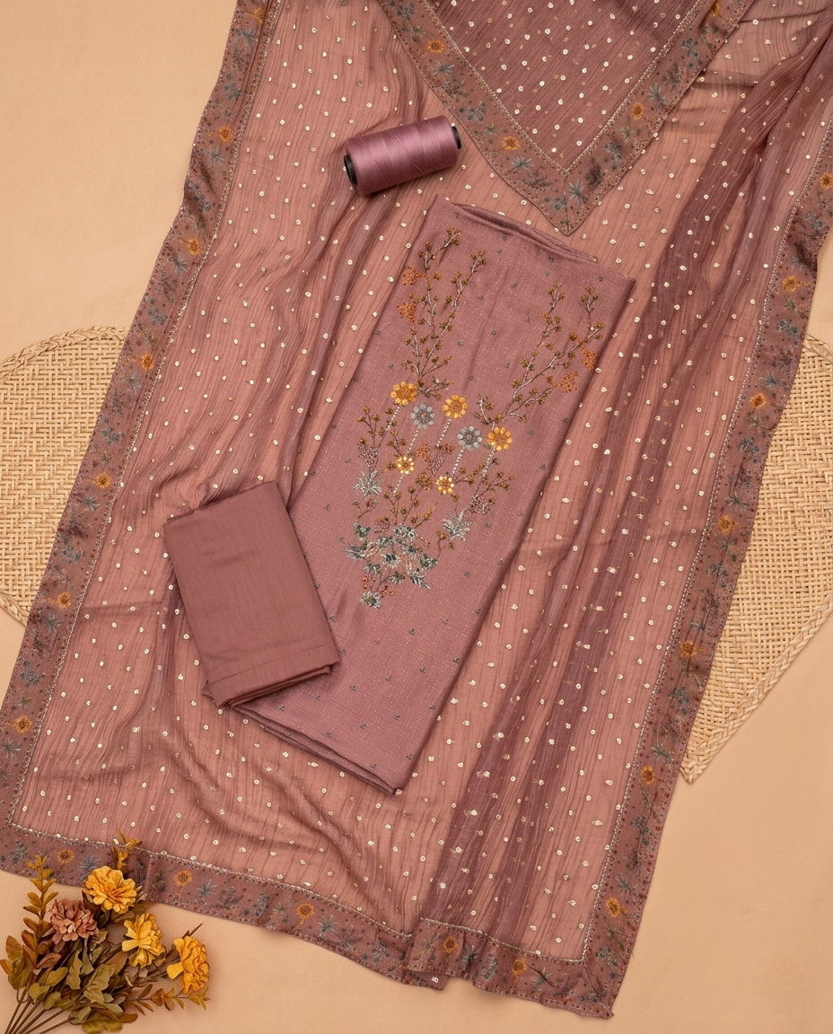 GULZAR HERITAGE MUL CHANDERI PEACH 3 PC SUIT FABRIC