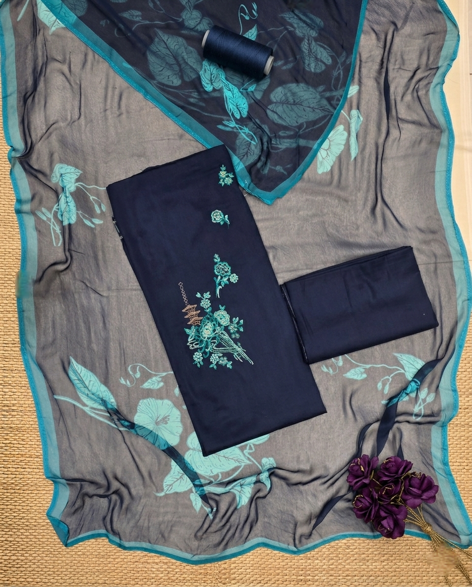 MIDNIGHT BLUE COTTON 3 PC SUIT FABRIC