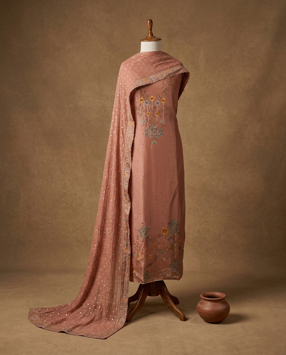 GULZAR HERITAGE MUL CHANDERI PEACH 3 PC SUIT FABRIC