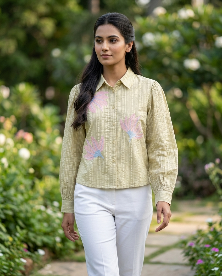 BRASSO COTTON GREEN CROP STYLE TOP