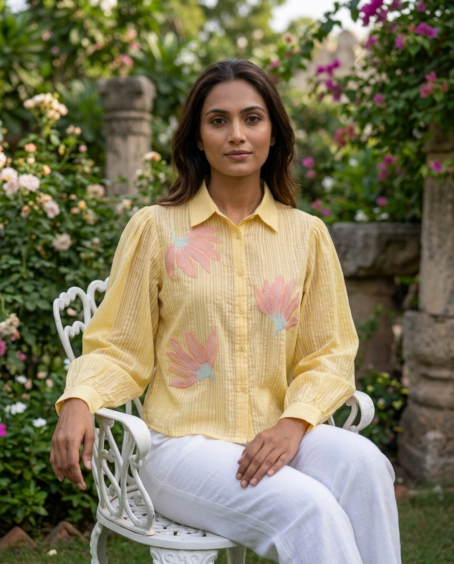 BRASSO COTTON LIGHT YELLOW CROP STYLE TOP