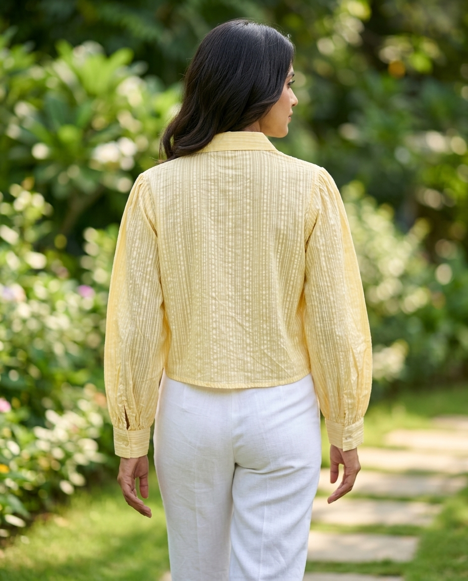 BRASSO COTTON LIGHT YELLOW CROP STYLE TOP