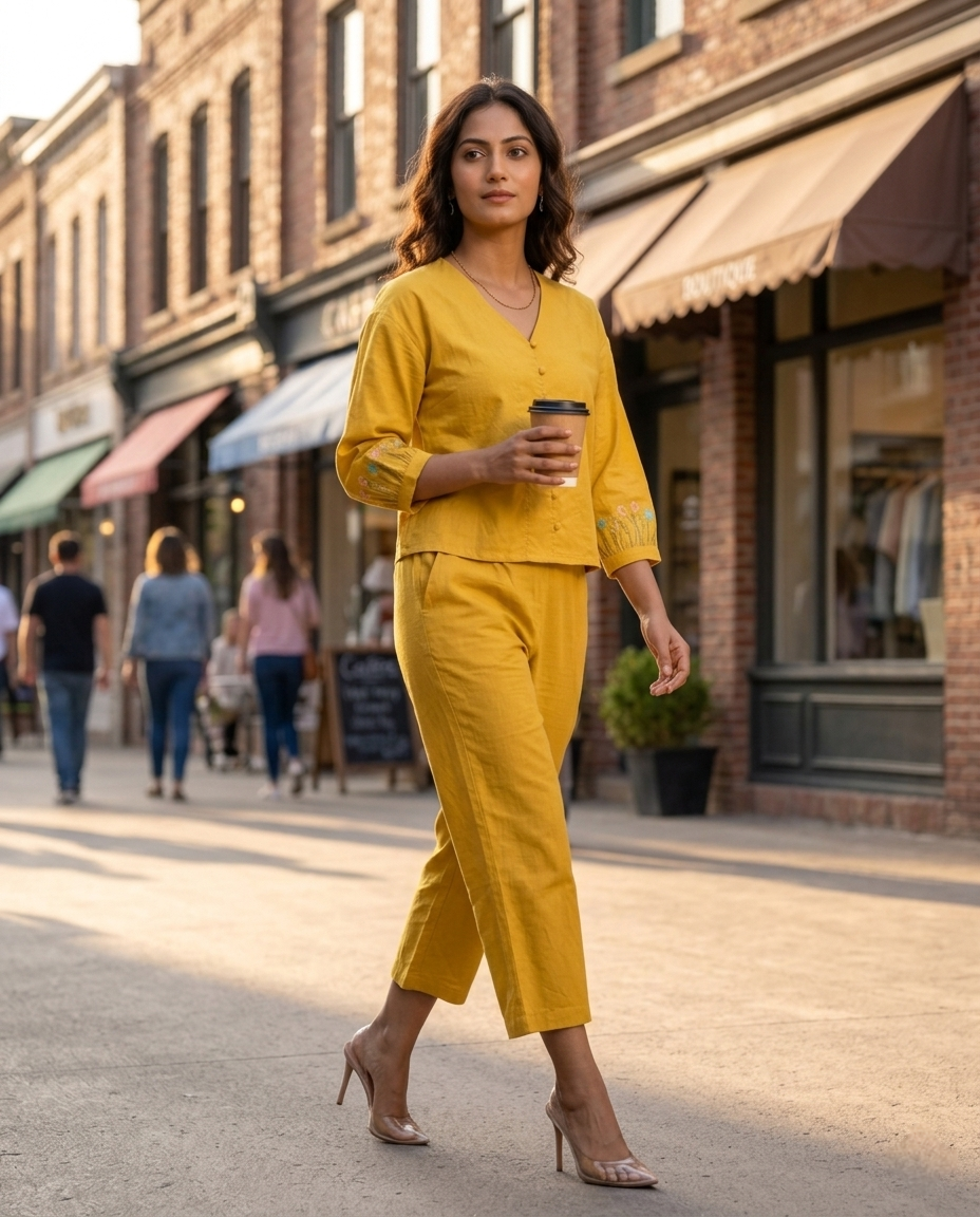 SAPPHIRE CALM PREMIUM MUL YELLOW CORD SET