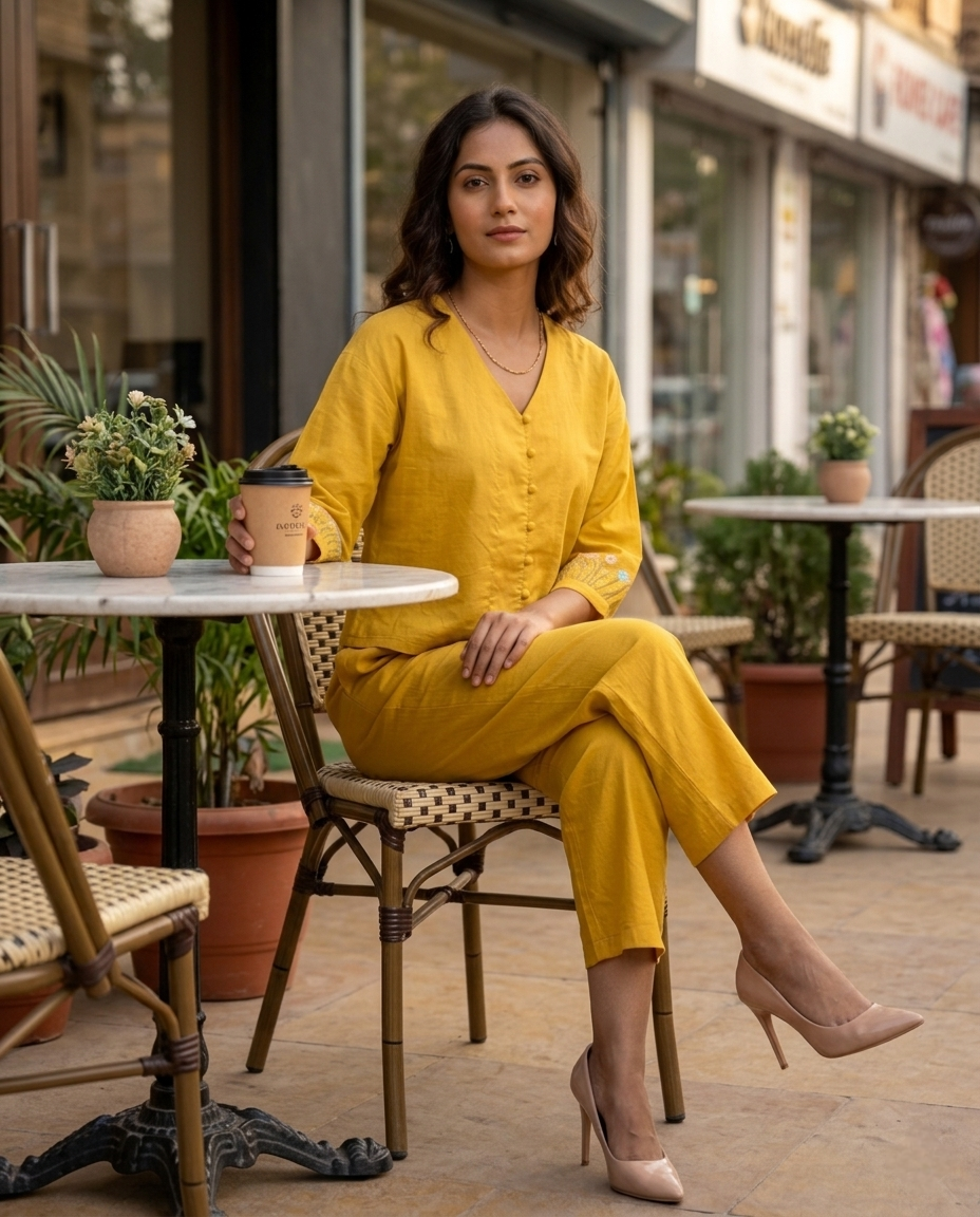 SAPPHIRE CALM PREMIUM MUL YELLOW CORD SET