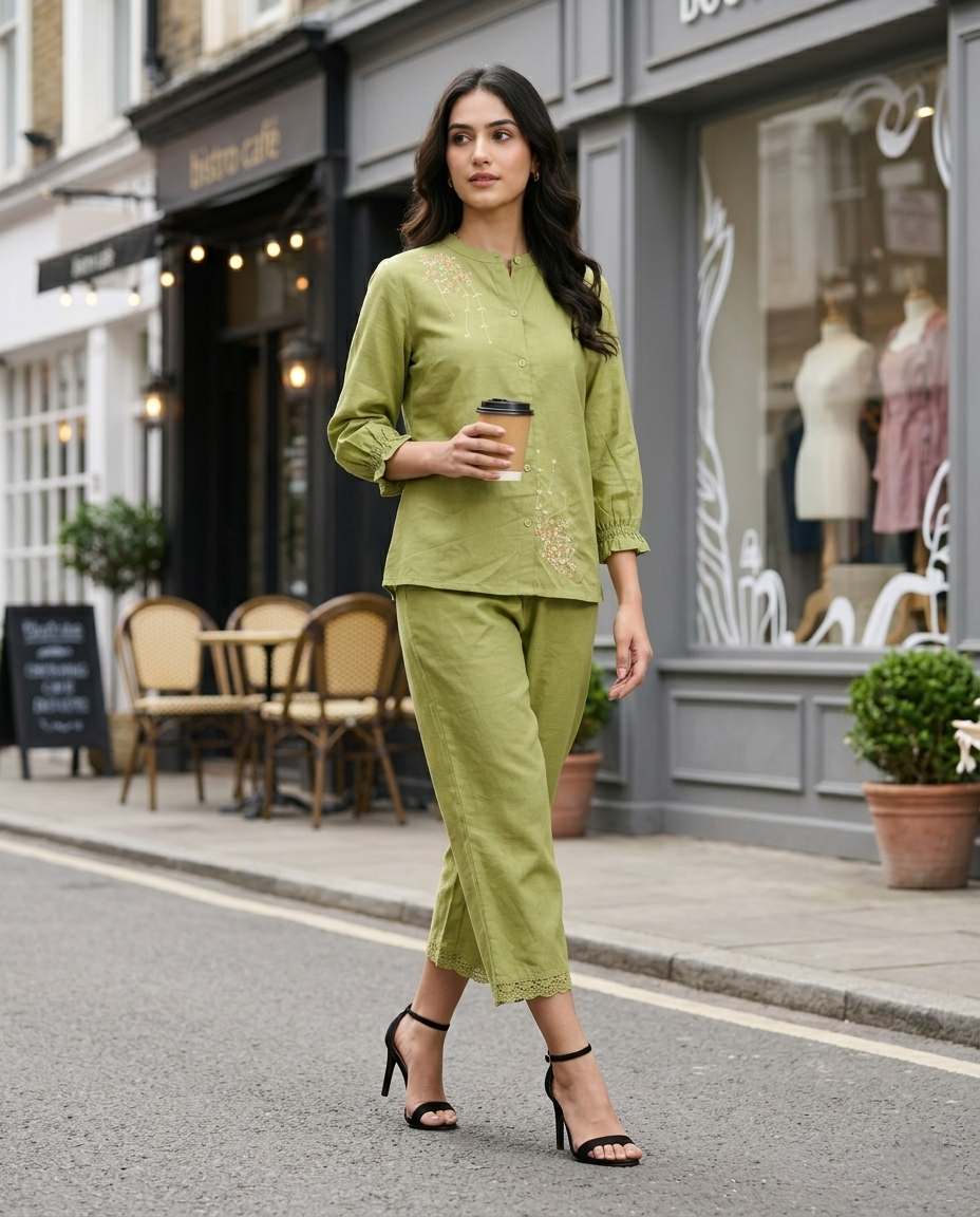 CLASSIC COMFORT GREEN COTTON CORDSET