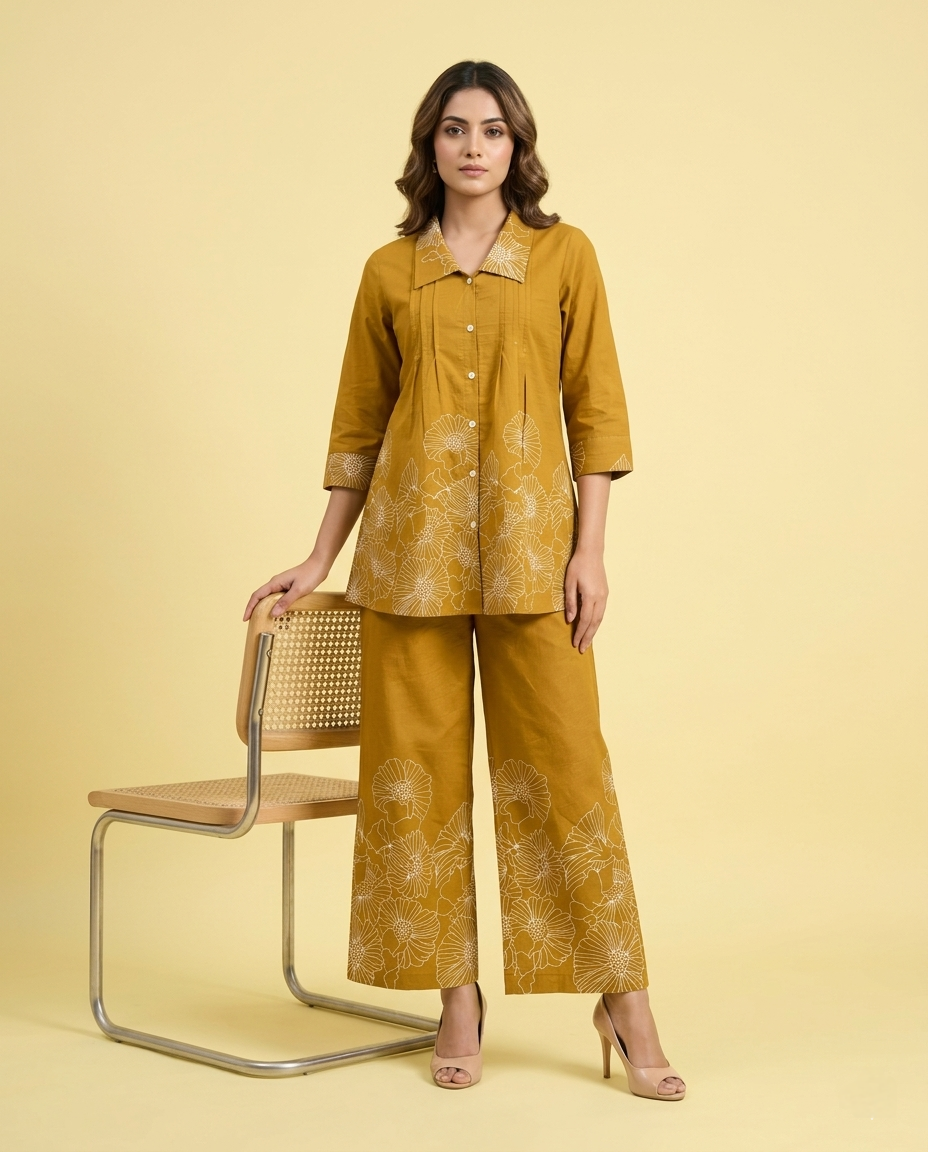 FLORA FLOW MUSTARD BROWN COTTON CORDSET