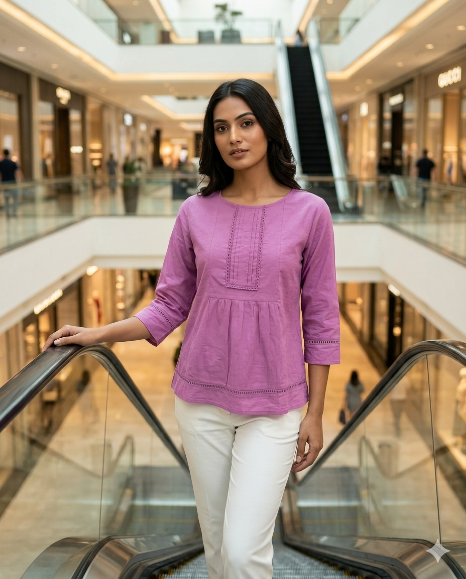 THE ELARA LIGHT PURPLE COTTON  TOP