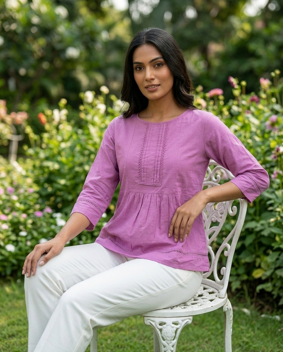 THE ELARA LIGHT PURPLE COTTON  TOP