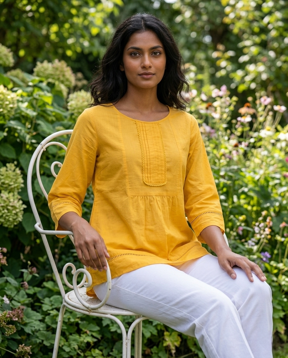 THE ELARA YELLOW COTTON  TOP