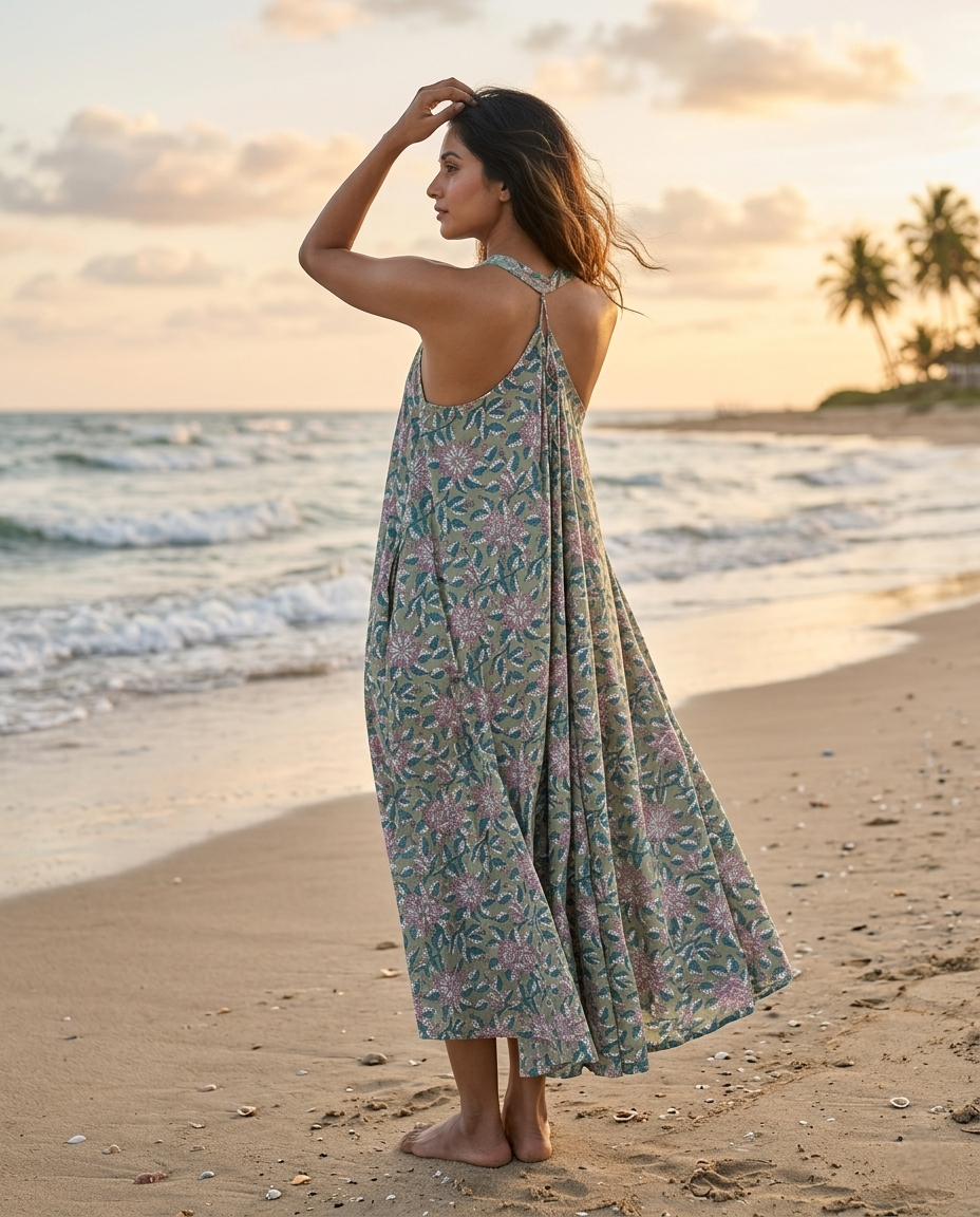 RUBY SHORE HALTER GREEN COTTON DRESS