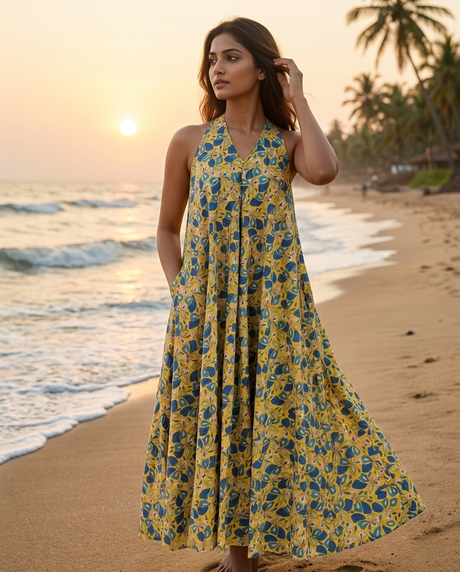 RUBY SHORE HALTER YELLOW COTTON DRESS