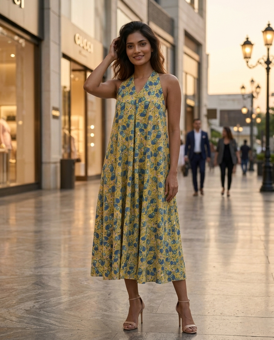 RUBY SHORE HALTER YELLOW COTTON DRESS