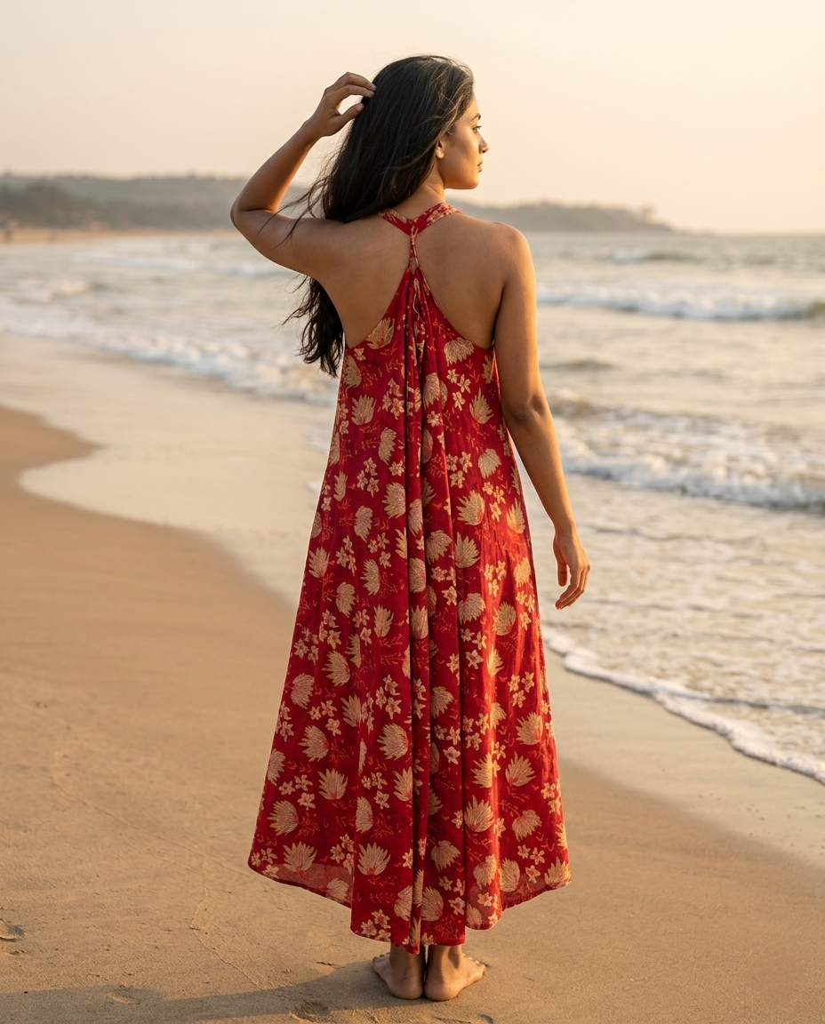 RUBY SHORE HALTER RED COTTON DRESS