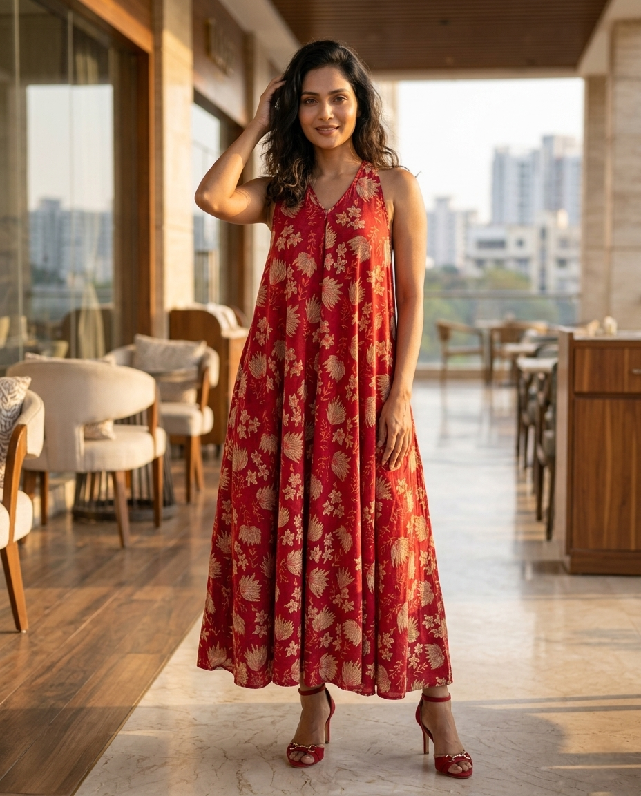RUBY SHORE HALTER RED COTTON DRESS
