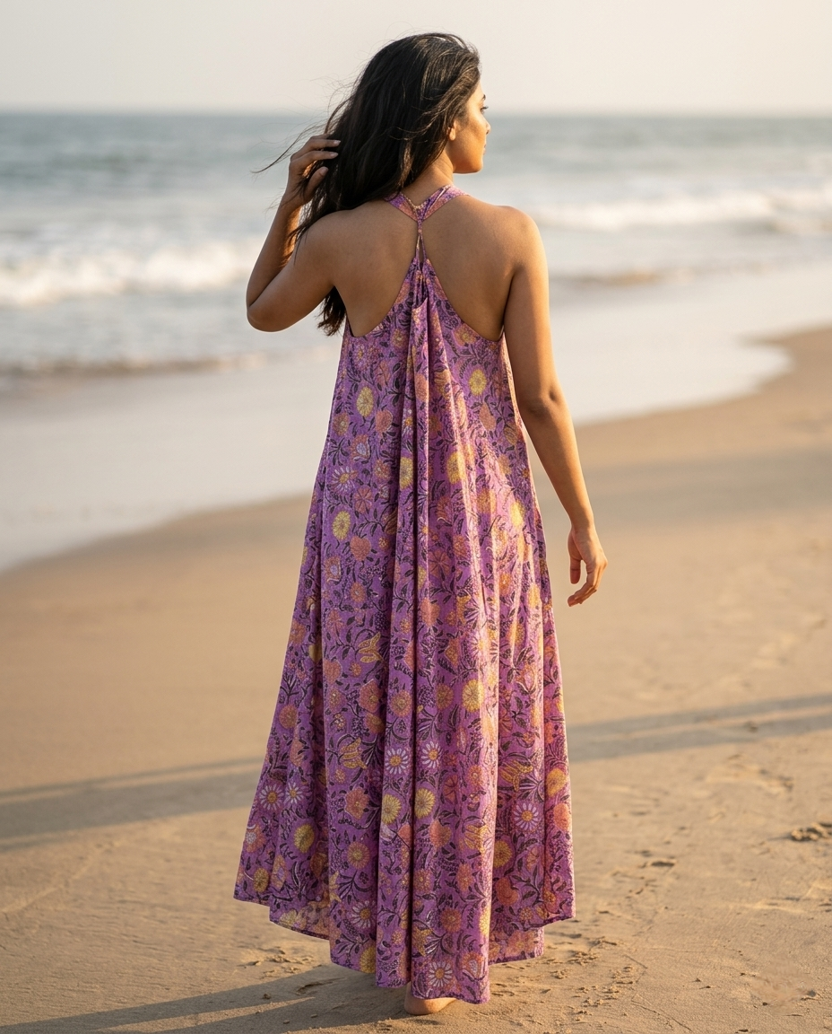 RUBY SHORE HALTER PURPLE COTTON DRESS