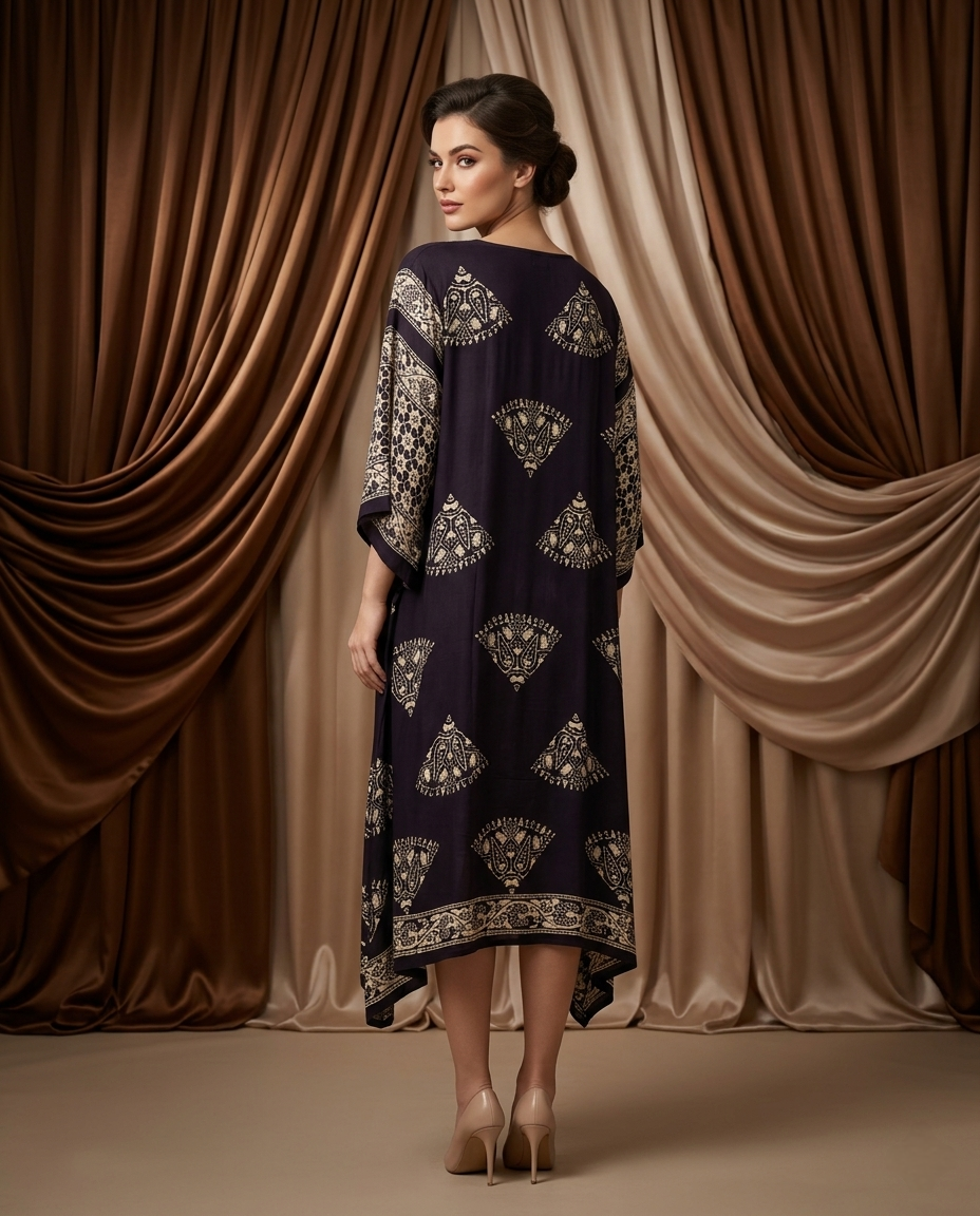 MOSAIC POINT MODAL SILK BLACK AJRAKH KURTA (HANDBLOCK)
