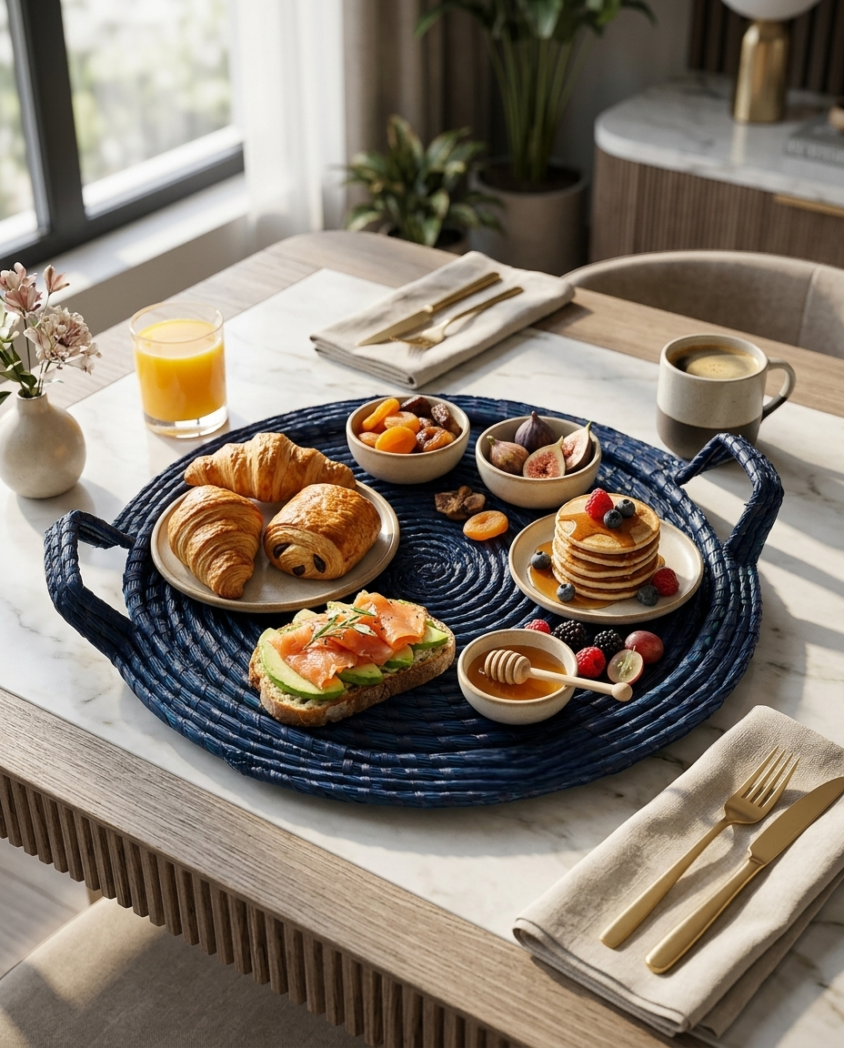 HANDMADE INDIGO ROUND CENTRE PLATTER TRAY