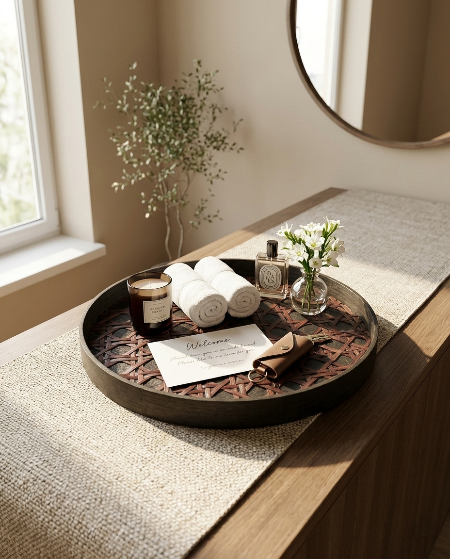 HANDMADE BAMBOO BLACK ROUND TRAY