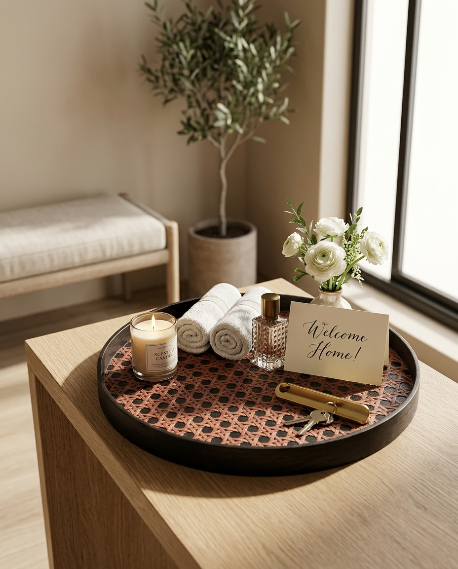 HANDMADE BAMBOO BROWN ROUND TRAY