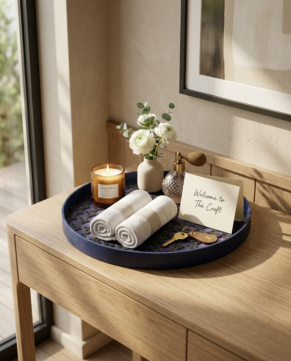 HANDMADE BAMBOO BLUE ROUND TRAY