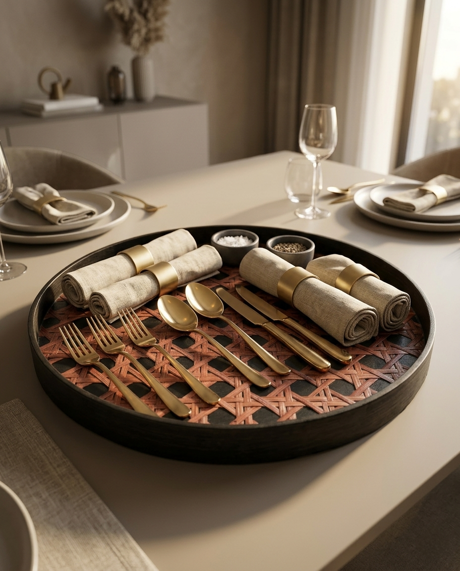 HANDMADE BAMBOO BROWN ROUND TRAY