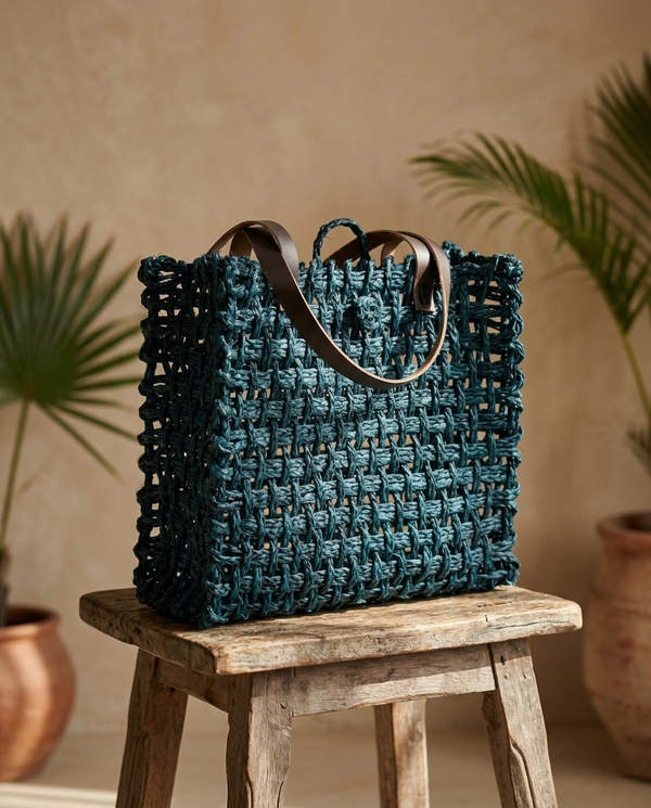 HANDCRAFTED MINI MESH INDIGO BAG