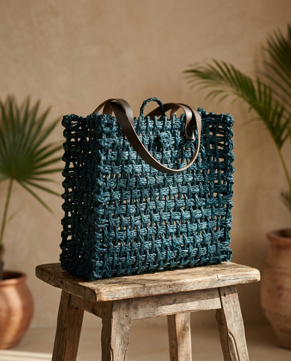 HANDCRAFTED MINI MESH INDIGO BAG