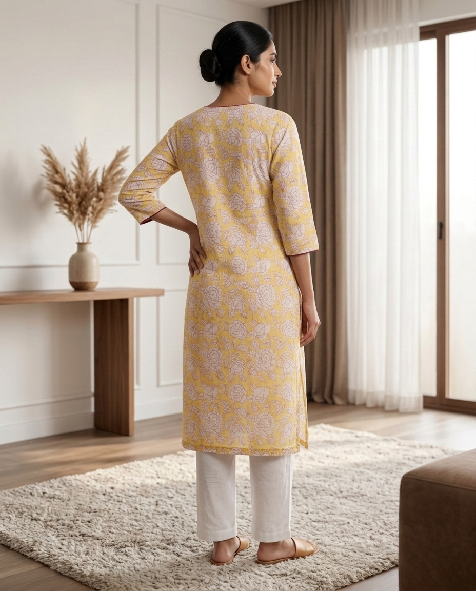 FLORAL KOTA DORIA STRAIGHT KURTA (HANDBLOCK)
