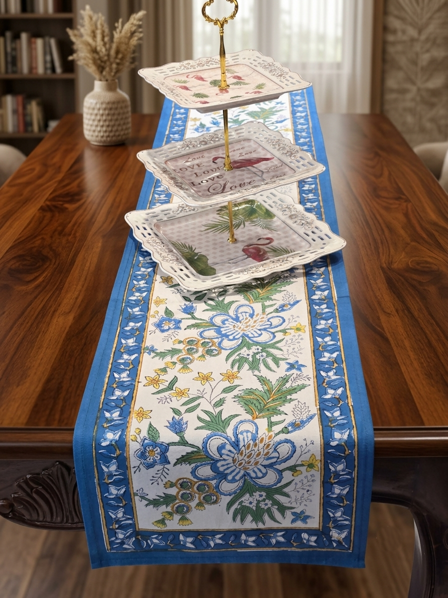 BLUE BOTANICAL TABLE RUNNER