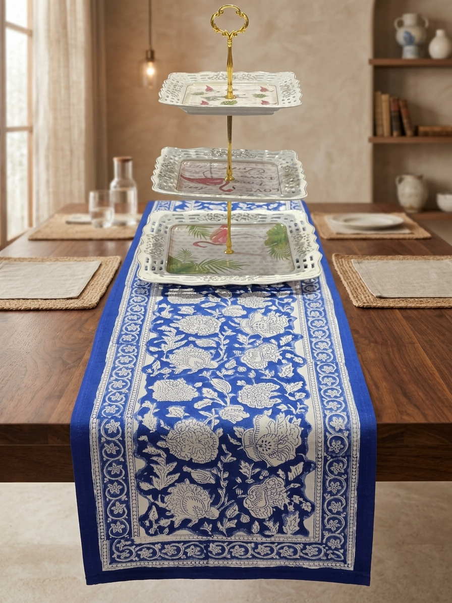 ROYAL INDIGO FLORAL TABLE RUNNER
